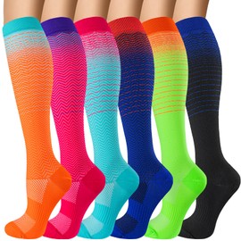 OUIVIAL 6 Pairs Compression Socks for Women Men 20-30mmhg Graduated Support Knee High Socks for Nurse Travel Flight