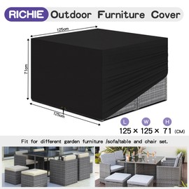 RICHIE Cube Garden Furniture Covers Waterproof, 125x125x71cm Rattan Cube Set Cover, Garden Square 420D Heavy Duty Outdoor Patio Table Cover, Windproof, Anti-UV for Chair and Table Sofa Furniture Cover