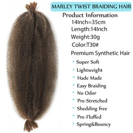 8 Packs Springy Afro Twist Hair 14 Inch Marley Twist Braiding Hair Ombre Brown Kinky Twist Medium Marley Hair for Black Women Wrapping Faux Soft Locs Passion Hair Extensions