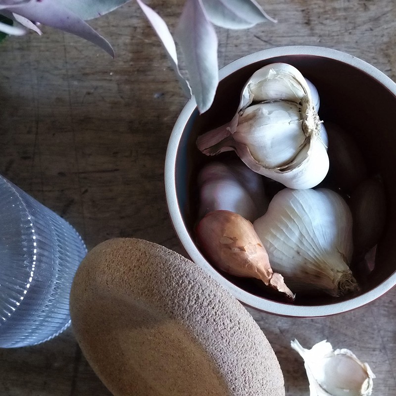 Emile Henry Made in France Cork Cover Garlic Cellar Pot,