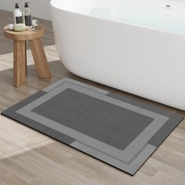YDKGL Non Slip Bath Mats for Bathroom, Quick Dry Super Absorbent Diatomaceous Earth Rubber Backing Bathroom Rugs, Ultra Thin Bath Mat Fit Under Door Bath Floor Bathtub Shower Sink, Dark Grey 20"x 32"