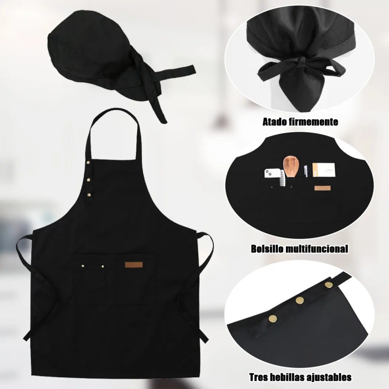 2 Delantal De Chef Impermeables Y 2 Gorros De Chef