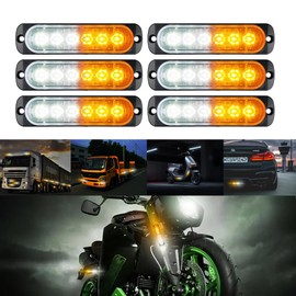ALLLLC 6pcs LED Emergency Strobe Lights - 6 LED Warning Flashing Lights for Car & Truck Emergency Beacon (White + Amber)