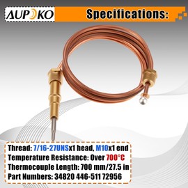 Aupoko Thermocouple for Gas Fireplace 27.5" Thermal Coupler Fireplace Thermocouple fit for Patio or Outdoor Heater Thermo Couple Replacement Gas Fireplace Parts for BBQ Grill, Firepit