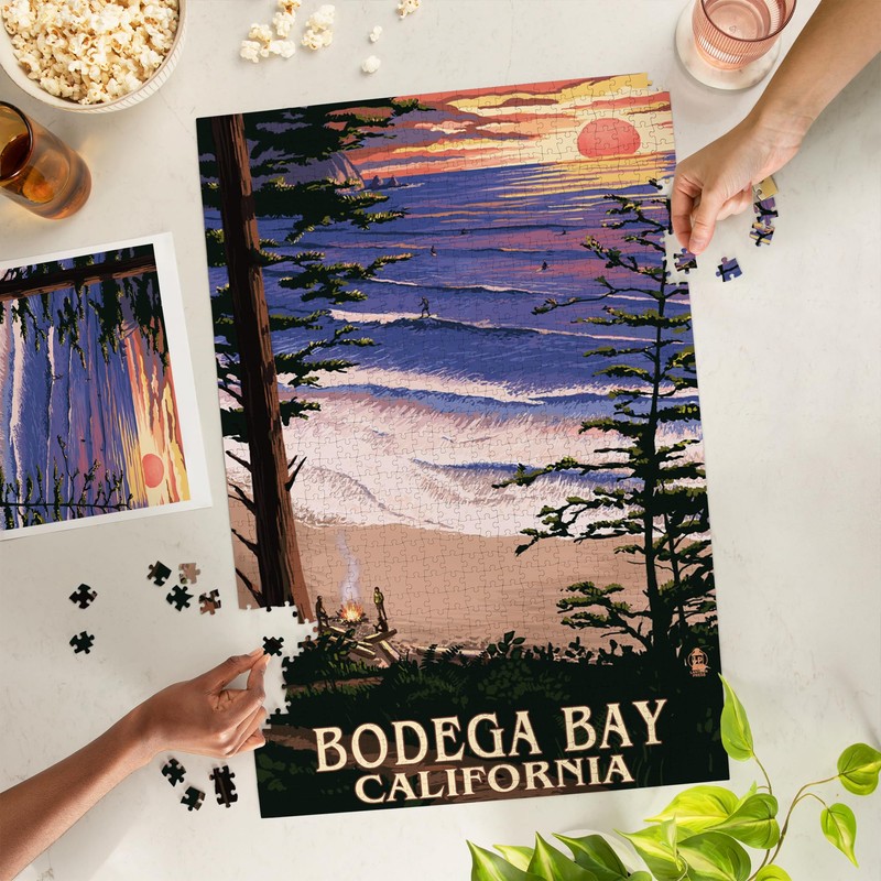 Bodega Bay, California, Sunset and Beach (1000 Piece Puzzle, Challenging