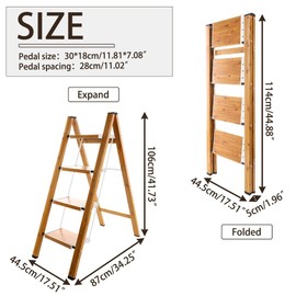 BAOYOUNI 4 Step Ladder Folding Step Stool Portable Lightweight Aluminum Stepladder with Anti-Slip Wide Pedals 330lbs Capacity for Home Kitchen Garden Office - White + Wood Grain Color
