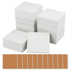 GNIEMCKIN 45 Pieces 4x4 Inch Blank Ceramic Coasters, Unglazed Ceramic Tiles Coasters, Ceramic Tiles with Cork Backing Pads for Painting, DIY Crafts, Mosaics, Square, White.