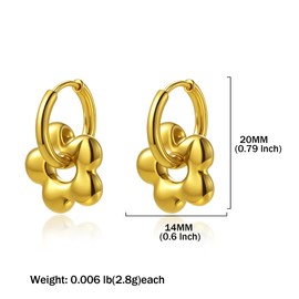 Waterproof Chunky Flower Dangle Earrings for Women Non Tarnish,Huggie Hoop Lightweight Earrings for Women