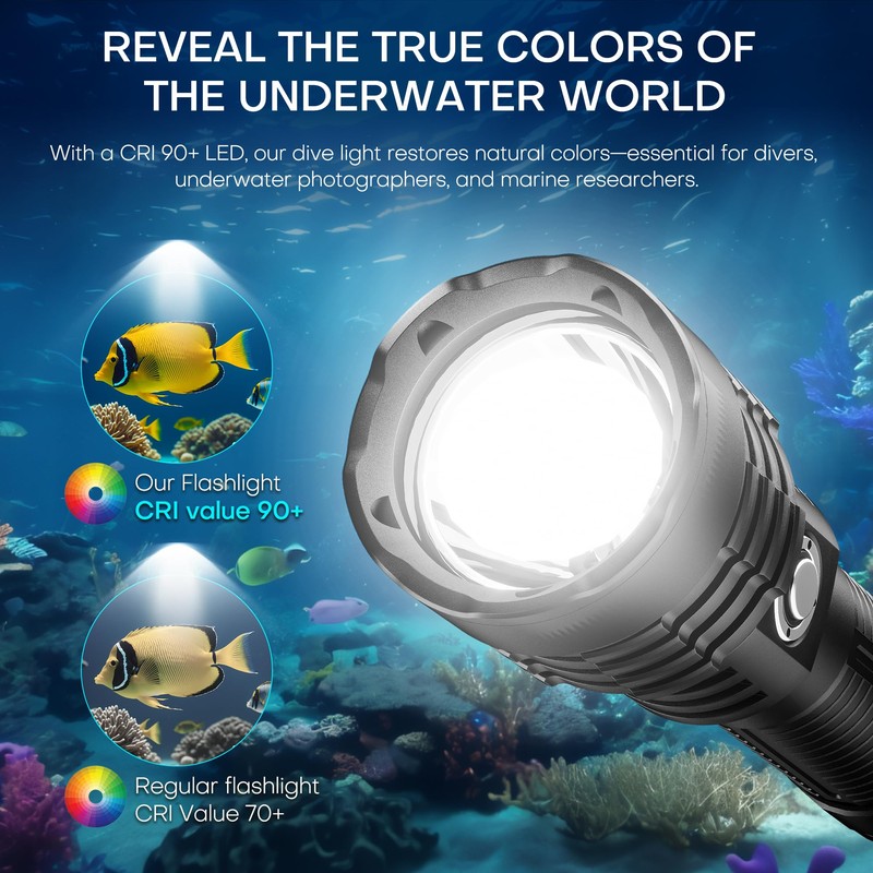 Dive Light Scuba Diving Flashlight,2000 Lumens Super Bright Rechargeable Underwater