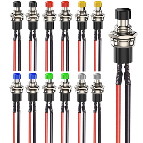 Gebildet 12pcs 7mm 3V-6V-12V-24V-230V/1A Prewired Mini Momentary Push Button,SPST Nomal