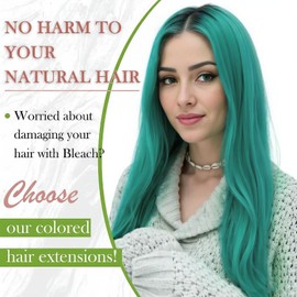 RUNATURE Teal Hair Extensions for Highlight, Tape in Hair Extensions Human Hair, 14 Inch 20g 10pcs, Real Human Hair, Colored Remy Hair for Kids, Can Be Styled