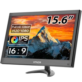 HTNZIR 15.6 inch PC Monitor FHD IPS Display 1920 x 1080P LED Screen Desktop Monitor with HDMI/VGA/BNC/AV/USB/AV Port,Built-in Speakers, for CCTV Raspberry Pi PC