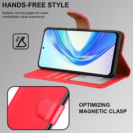 iCatchy for Honor 90 Smart/Honor X7B Case Leather Wallet Flip Book with Kickstand Magnetic Closure RFID Protection Shockproof Cover for Honor 7B / Honor 90 Smart (Red)