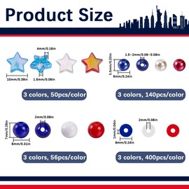 SOFPLATE 1 Box of 1900pcs + Independence Day Beads 4th of July Beads Blue Red White Round Plastic Acrylic Pearl Star Polymer Clay Patriotic Beads for Jewelry Making Necklaces Earrings Festival