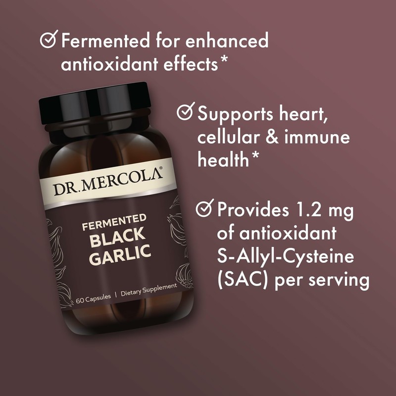 Dr. Mercola Fermented Black Garlic, 90 Servings (180 Capsules), Dietary