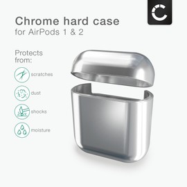 subtel® Case Cover Compatible for AirPods 1, AirPods 2 Cases - Protective Plastic Hard Shell Charging Case Skin Portable & Shockproof w/Sync Button & LED Cutout - Silver/Chrome