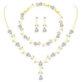 GZWHD Wedding Jewelry Sets for Bride Bridesmaid Women Wedding Earrings Necklace Bracelet Set Golden Jewelry