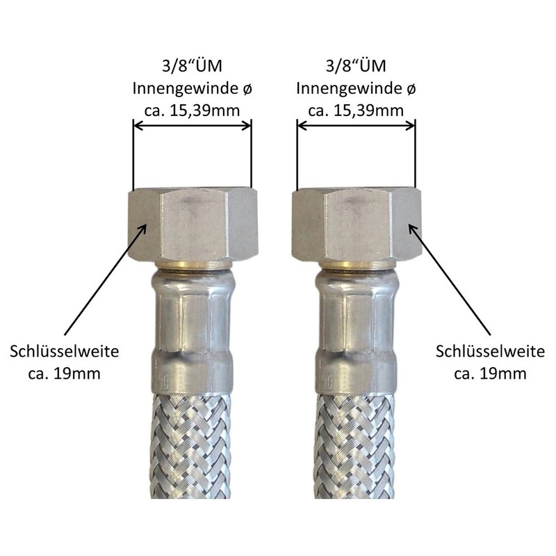 Reinforced hose 3/8 inch nut x 3/8 inch nut, flexible
