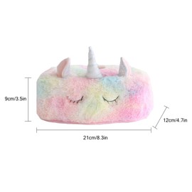 Cute Colorful Unicorn Tissue Box Cover, Fluffy Plush Napkin Holder Decorative Facial Tissue Box Cover for Office Desk, Bedroom/Living Room and Car Accessories (L-Rectangle)
