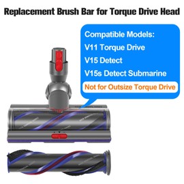 MOPEI Torque-Drive Brush Roller and End Cap for Dyson V11 V15 High Torque Floor Nozzle, Brush Roller Compatible with Part No. 970135-01 and 971655-01