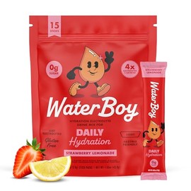 Waterboy Hidratación diaria  Sobres de electrolitos en polvo de 1570 mg  Sin azúcar, totalmente natural, sin gluten, cero calorías  15 sobres de...   