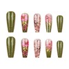 Coffin Press on Nails Medium Long Fake Nails Green Acrylic
