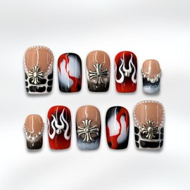 NailPhoria｜SURPRISE DEAL Collections (70 Styles) acrylic press nails:_Cyber Flame_S
