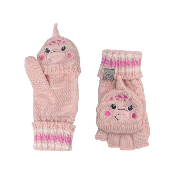 FlapJackKids - Knitted Fingerless Gloves wFlap DinoPink4-6Y+