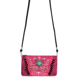 Zelris Spring Bloom Western Concho Women Crossbody Wrist Trifold Wallet (Pink)