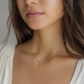 Collares de cruz de oro para mujer, collar de cruz de oro de 14 quilates, líneas suaves y dijes atemporales, cadena de cruces pequeñas para mujer