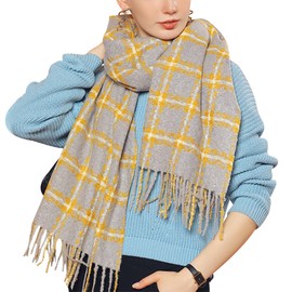 Camilife Women's Imitation Cashmere Scarf Classic Checked Scarf Long Scarf Shawl Shoulder Scarf with Fringes Elegant Women's Scarf Winter Scarf Woven Scarf Stylish Warm for Winter 60 x 180 cm - Small