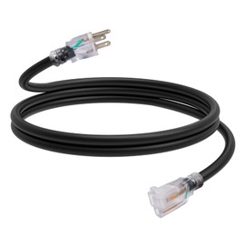 EP 6 Ft Lighted Outdoor Extension Cord - 12/3 SJTW Heavy Duty Black Extension Cable with 3 Prong Grounded Plug - Power Cord for Lawn, Garden, Appliances