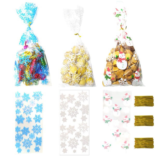 BRTOPMY 150 Pcs Christmas Snowflake Cellophane Treat Bags Winter Wonderland Party Candy Wrappers Bags Snowflake Frozen Candy Cookie Goodies Gift Bag for Birthday Party Baby Shower Party Favor Bags