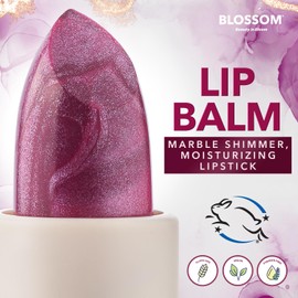 Blossom Marble Shimmer Lip Balm Moisturizing Lipstick with Shea Butter, Jojoba, Olive Oil, 0.12oz/3.5g, Berry