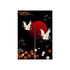 LIGICKY Noren Doorway Curtain Japanese Style White Cranes Red Sun Gold Colourful Cherryblossom Printed Cotton Linen Window Treatment Door Tapestry for Home Decoration 33.5" Width x 47.2" Long