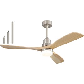 Sofucor 52 Inch Ceiling Fan with Light and Remote, Noiseless| Dimmable| 6-Speed Outdoor Ceiling Fan with Light, 3 Blade Wood Ceiling Fan with Timer, Reversible DC Motor for Living Room Bedroom