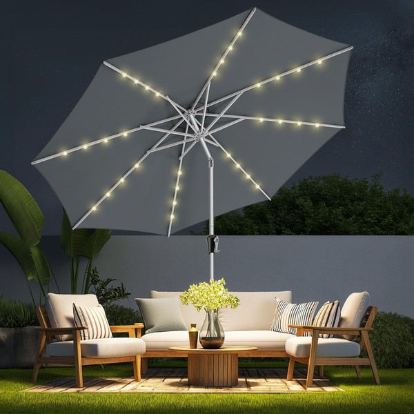 HOMSHADE 9ft Aluminum Solar Patio Umbrella - Rustproof Sturdy, Outdoor