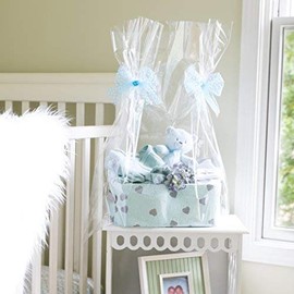 Purple Q Crafts Clear Cellophane Basket Bags 24"x30" (5 Pack) – Medium/Large Clear Gift Basket Wrap Bags for Baskets, and Party Presents – Crystal Cello Bags for Gift Wrapping