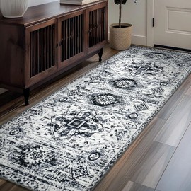 Runner Rug 2x6 Washable Soft Vintage Floral Area Rug for Long Hallway Rug, Non-Slip Low Pile Ultra-Thin Accent Indoor Floor Carpet for Kitchen Bedroom Bathroom Laundry Entryway Dining Room Black