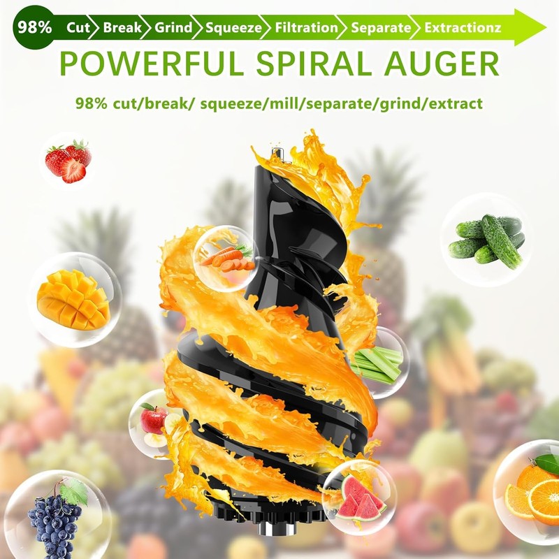 Cold Press Juicer, 3.2" Feed Chute with Dual Strainers (Juice