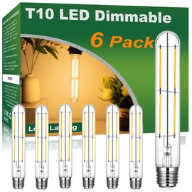 Vinaco Bombilla LED T10 de 2700 K, blanco cálido, paquete de 6 bombillas LED T30 regulables tubulares de 600 lm, bombilla de filamento LED T30 de vidrio transparente, base E26, equivalente a 60 W, 120
