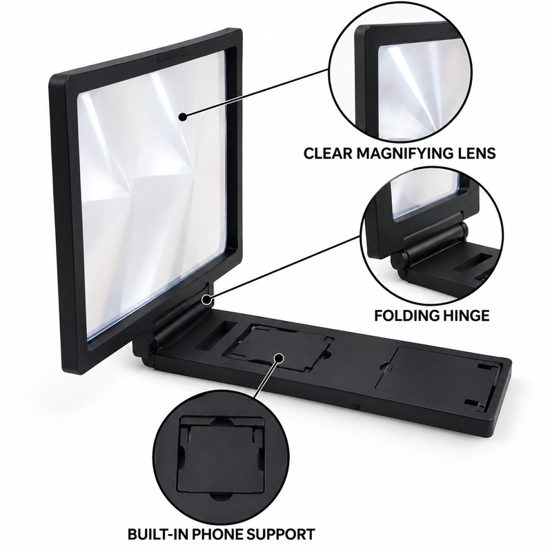 3D HD Phone Screen Magnifier Stand, Foldable 2-3X Mobile Video