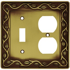 Liberty Hardware 64191 Leaf and Vine Single Switch/Duplex Wall Plate, Tumbled Antique Brass