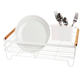 Oggi Large Dish Drying Rack - White & Bamboo Dish Drying Rack, Drying Rack Kitchen, Dish Rack, Dish Racks for Kitchen Counter, Durable Coated Metal Kitchen Drying Rack with Cutlery Holder