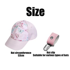 ZBHDEYG 1 x children's baseball cap, 1 x hat clip, girls' ponytail hat, sun hat with wide brim, adjustable hat with buckle at the back, peaked cap with butterfly print, pink