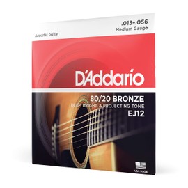 D'Addario Gitarrensaiten Westerngitarre - 80/20 Phosphor Bronze - Gitarrensaiten Akustikgitarre - Acoustic Guitar Strings - EJ12 - Medium, 13-56 - 1-Stück
