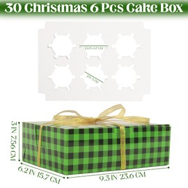 Lainrrew Kraft Paper Bakery Boxes 30-Pack, Christmas Pastry Boxes with Window for Cookies, Macarons, Muffins, Chocolate Covered Strawberries,Dessert Packaging 8.3 x 5.9 x 2.75 In (Green Grid)
