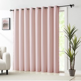 Pink Sliding Door Curtains 84inch Length 100% Blackout Extra Wide Pom Pom Curtain Panels Sliding Glass Door Curtains Thermal Insulated Patio Door Curtains for Kids Nursery Room W100 1 pc Blush Pink