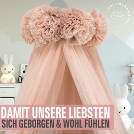 DREAMYBAMBINI Märchenhafter Betthimmel für Babybett, Prinzessin Babywiege, Beistellbett Baby, Moskitonetz, Babyzimmer Deko, Baldachin Kinderzimmer 170x960 cm (Creme-Beige rosa Touch)