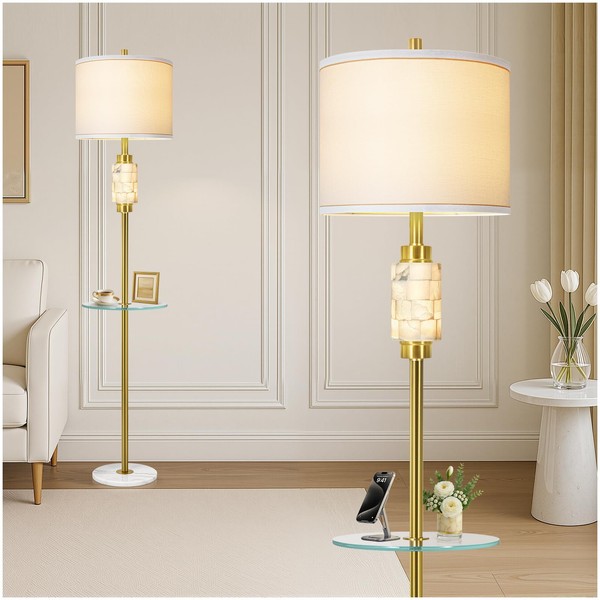 Natural Alabaster Floor Lamp for Living Room,Gold Floor Lamp with